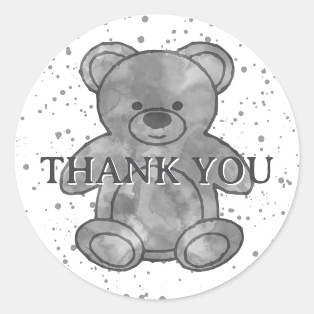 Adesivo Redondo Bonito Urso de Bebê em Preto e Branco Personalizad (Frente)