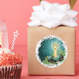 Adesivo Redondo Bonito Vela No Padrão De Fundo Do Damasco Teal