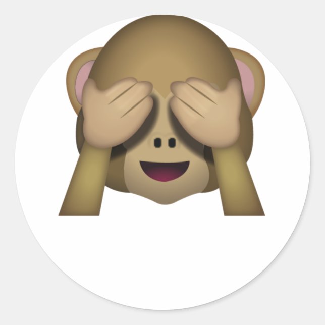 Adesivo Redondo Bonito Ver Nenhum Macaco-Mau Emoji (Frente)
