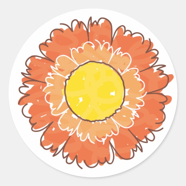 Adesivo Redondo Bonito Vinheta de Flor - Laranja (Frente)