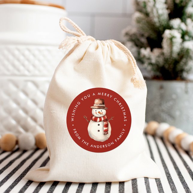 Adesivo Redondo Bonito Watercolor Snowman Feliz Natal (Criador carregado)
