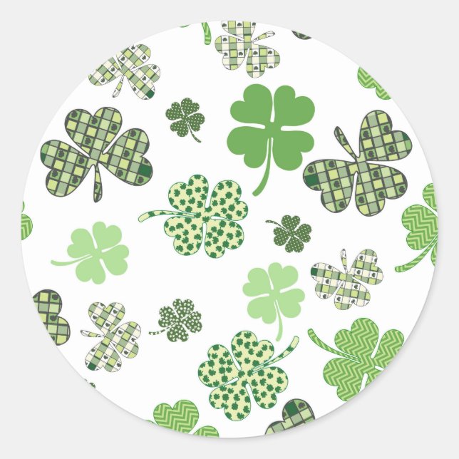Adesivo Redondo Bonito White e Green Clovers da Irlanda (Frente)
