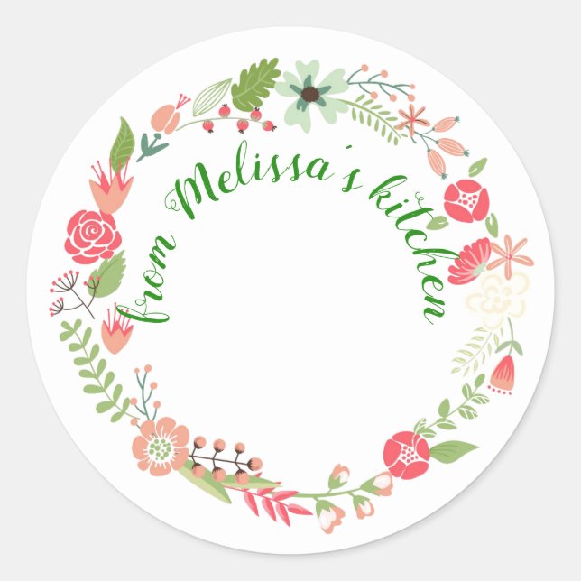 Adesivo Redondo Bonito Wreath da Cozinha (Frente)