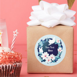 Adesivo Redondo Bonitos Doves Brancos Floral Wreath