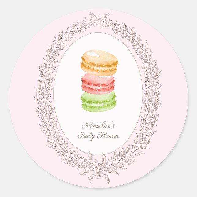 Adesivo Redondo Bonjour Bebe French Patisserie Macaroons (Frente)