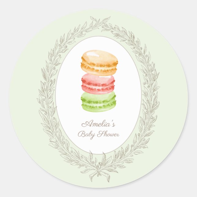 Adesivo Redondo Bonjour Bebe French Patisserie Macaroons Green (Frente)