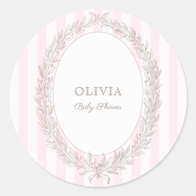 Adesivo Redondo Bonjour Bebe French Patisserie Pink Stripe (Frente)