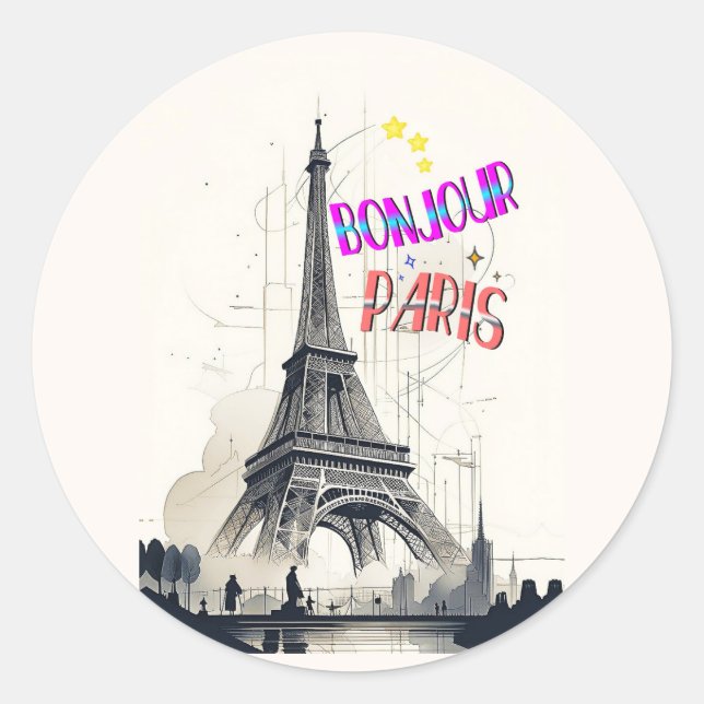 Adesivo Redondo Bonjour Colorful Paris (Frente)