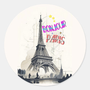 Adesivo Redondo Bonjour Colorful Paris