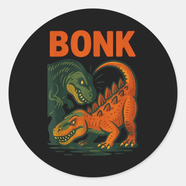 Adesivo Redondo Bonk Dinosaur Funny Prehistoric Humor Design  (Frente)