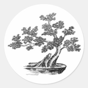 Adesivo Redondo Bonsai - Estilo chinês - preto e branco
