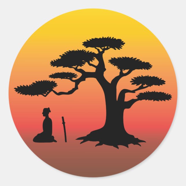 Adesivo Redondo Bonsai Tree at Sunset - Sticker (Frente)