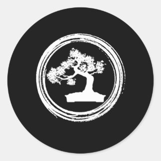 Adesivo Redondo Bonsai Tree Enso Circle Vintage Zen Calligrafia