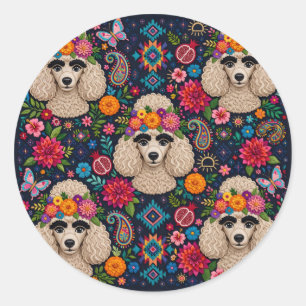 Adesivo Redondo Boo22 Artista Poodle Boho Floral – Poodle Colorido