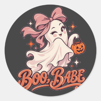 Adesivo Redondo Boo Babe Fantasma Rosa Halloween