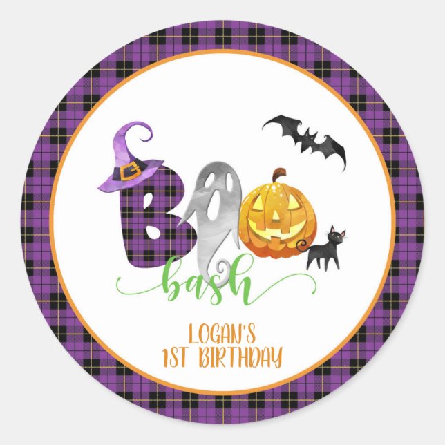 Adesivo Redondo Boo Bash Birthday Sticker - Personalizado (Frente)