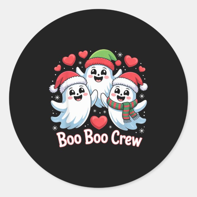 Adesivo Redondo Boo-boo Crew Christmas Ghost Santa Hat Halloween H (Frente)