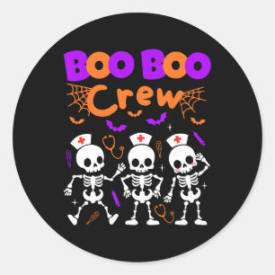 Adesivo Redondo Boo Boo Crew Enfermeira Dançando Esqueletos Hallow