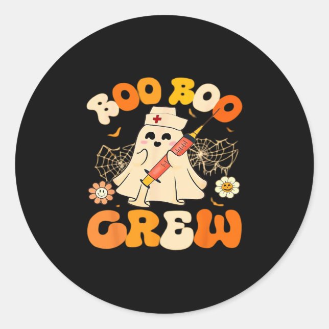 Adesivo Redondo Boo Boo Crew Funny Ghost For Nurse, Retro Hallowee (Frente)