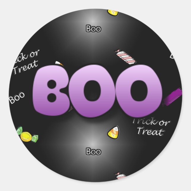 Adesivo Redondo Boo Cute Black and Purple Halloween Stickers (Frente)