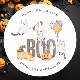 Adesivo Redondo Boo Cute Kid's Cats Fantasma Pumpkin Feliz Hallowe