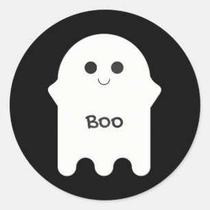 Adesivo Redondo Boo de Cartoon Fantasma Branco