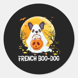 Adesivo Redondo Boo Dog Frenchie French Bulldog Boo Halloween