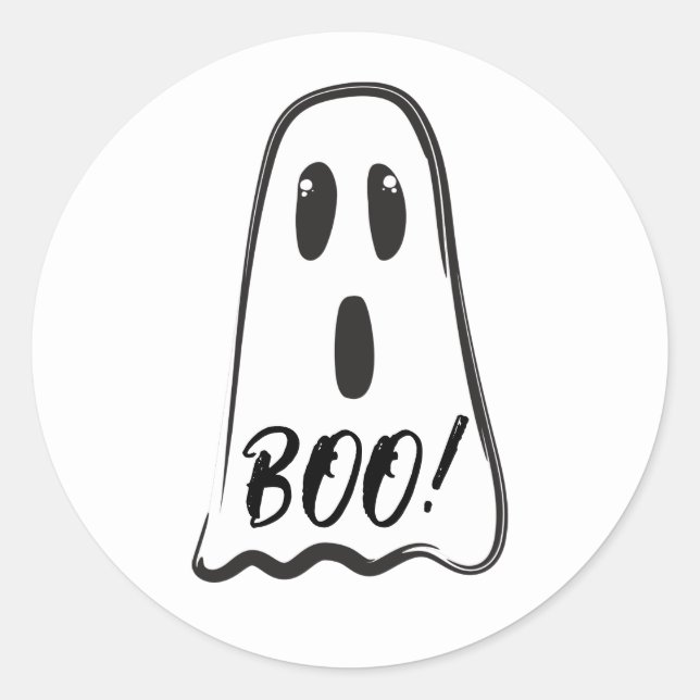Adesivo Redondo BOO! Fantasma Assustador Fofinho do Dia das Bruxas (Frente)