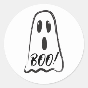Adesivo Redondo BOO! Fantasma Assustador Fofinho do Dia das Bruxas