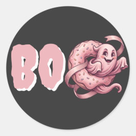 Adesivo Redondo BOO Fantasma Rosa & Donut Halloween Doce Coquette