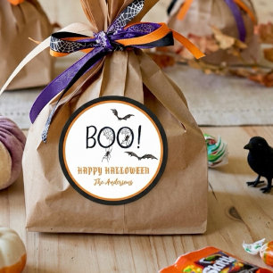 Adesivo Redondo BOO Feliz Tratamento de Halloween 