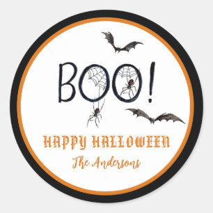Adesivo Redondo BOO Feliz Tratamento de Halloween