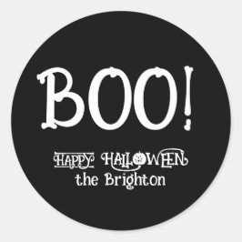 Adesivo Redondo Boo fofo osso divertido abóbora Halloween