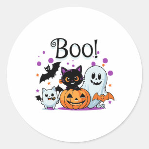 Adesivo Redondo Boo Ghost Pumpkin Cat E Ts Halloween Graphic Wom