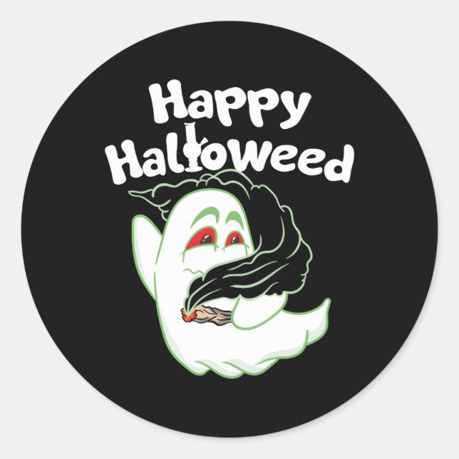 Adesivo Redondo Boo Ghost Smoking Weed ThHappy Halloweed (Frente)