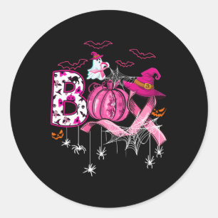 Adesivo Redondo Boo Halloween Bompkin Pink Ribbon Witast Can