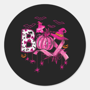 Adesivo Redondo Boo Halloween Bompkin Pink Ribbon Witast Can