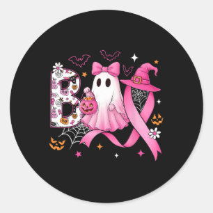 Adesivo Redondo Boo Halloween Bompkin Pink Ribbon Witast Can