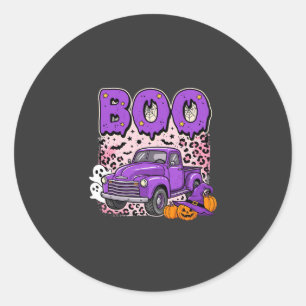 Adesivo Redondo Boo Halloween Caminhão Roxo Fantasma e Abóboras De