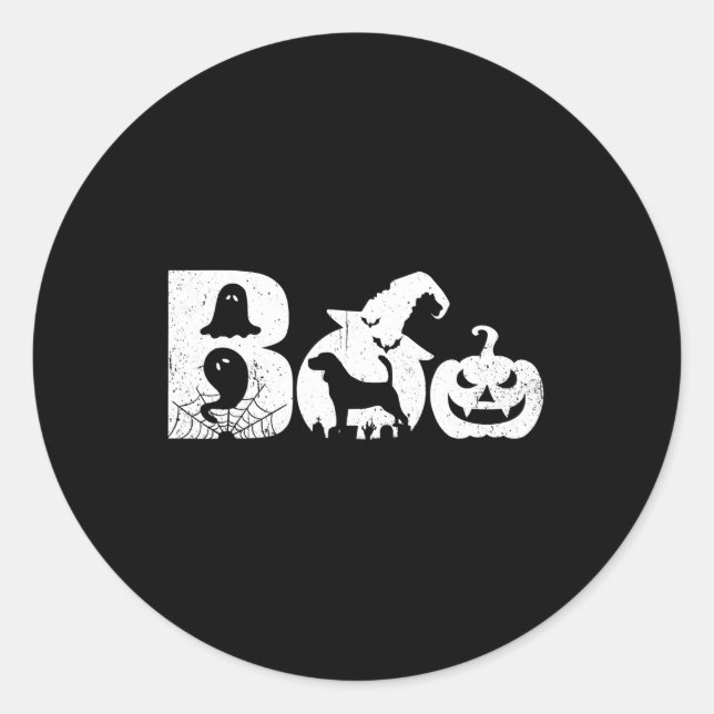 Adesivo Redondo Boo Halloween Costume Beagle Dog Pumpkin Witch (Frente)