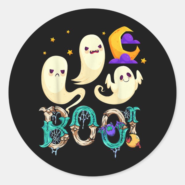 Adesivo Redondo Boo! Halloween Cute Ghost Spooky Halloween Ghost C (Frente)