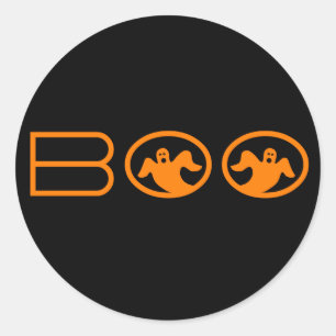 Adesivo Redondo Boo Halloween, palhetas, preto e laranja