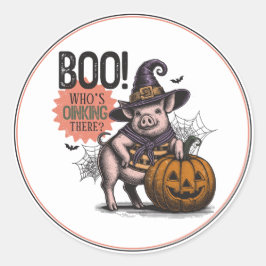 Adesivo Redondo Boo Halloween Pig E Pumpkin