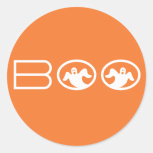 Adesivo Redondo Boo Halloween, Stickers, Laranja e Branco