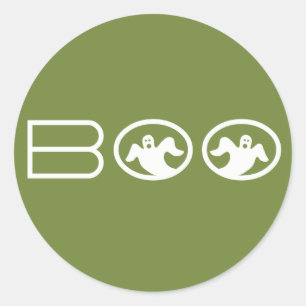 Adesivo Redondo Boo Halloween Stickers, verdes e brancos