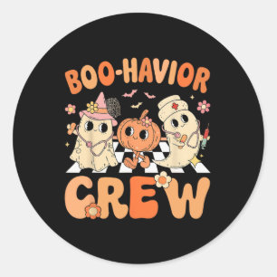 Adesivo Redondo Boo Havior Crew Cute Halloween Terapista Fantasma