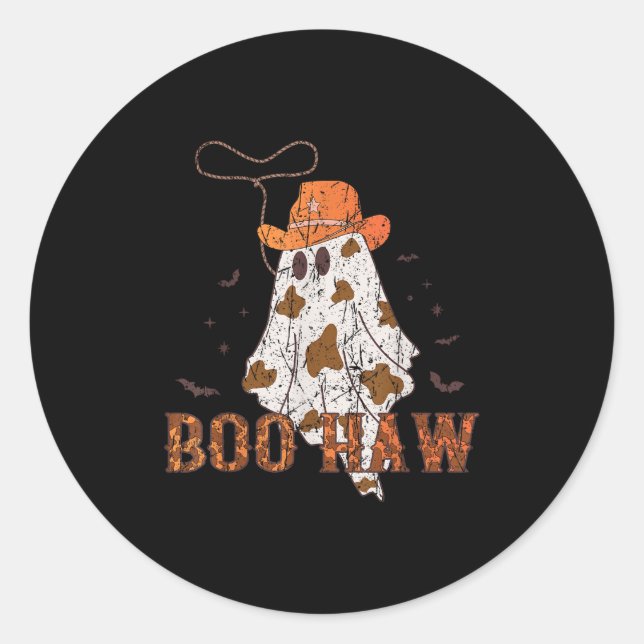 Adesivo Redondo Boo Haw Ghost Cowboy Halloween Western Ghost Costu (Frente)