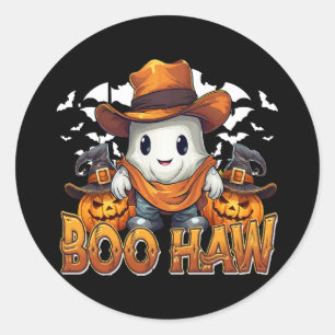 Adesivo Redondo Boo Haw Ocidental Halloween Vintage Fantasma Engra