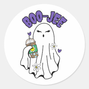 Adesivo Redondo Boo-Jee Cute halloween Ghost com café gelado