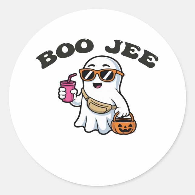 Adesivo Redondo BOO-JEE Ghost – Funny Boujee Halloween Design (Frente)